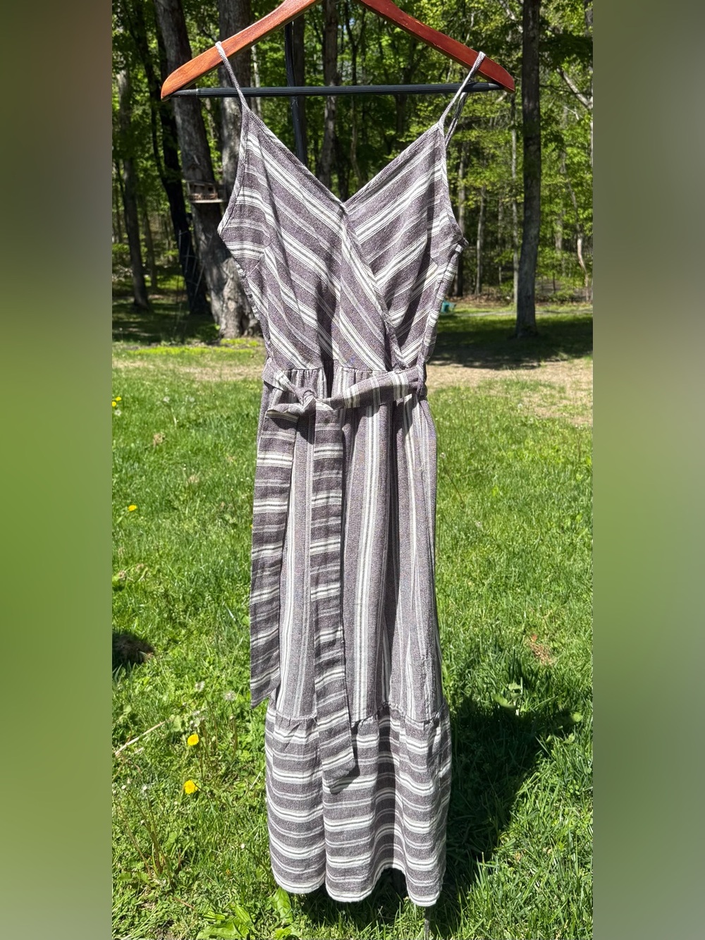 OVS Striped Sleeveless V‑Neck Maxi Dress with Waist Tie - 100% Cotton